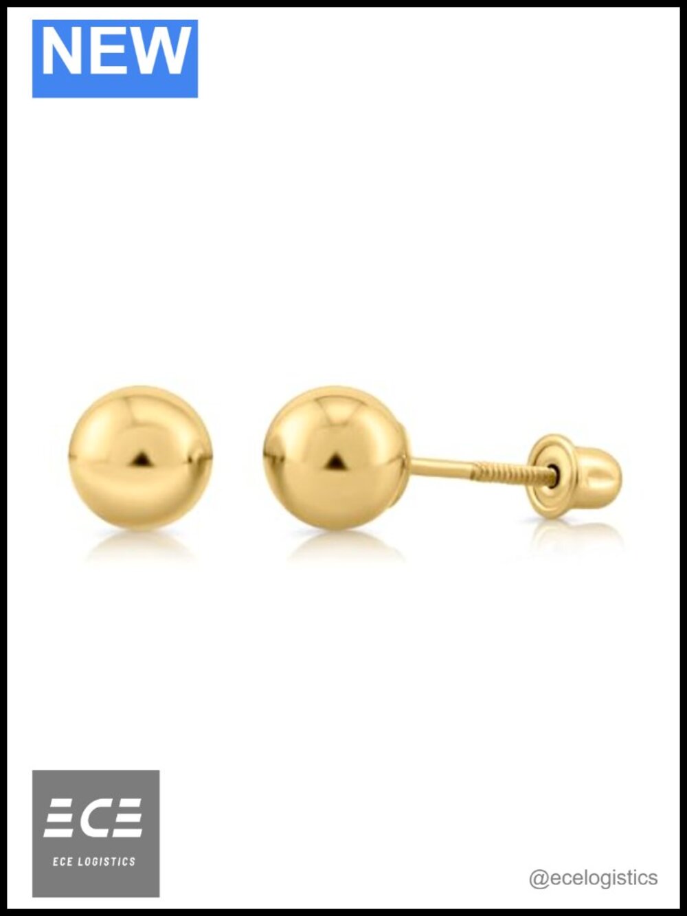 14K Real Gold Ball Stud Earrings Screw Back Secure Design Minimalist
